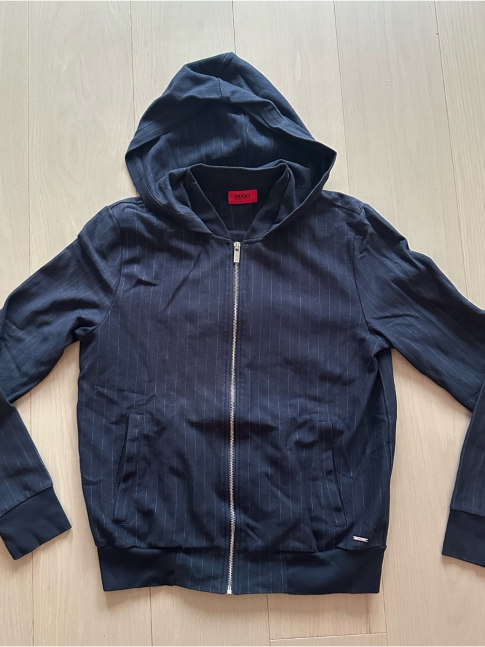 HUGO Navy Pinstripe Zip-Up Hoodie